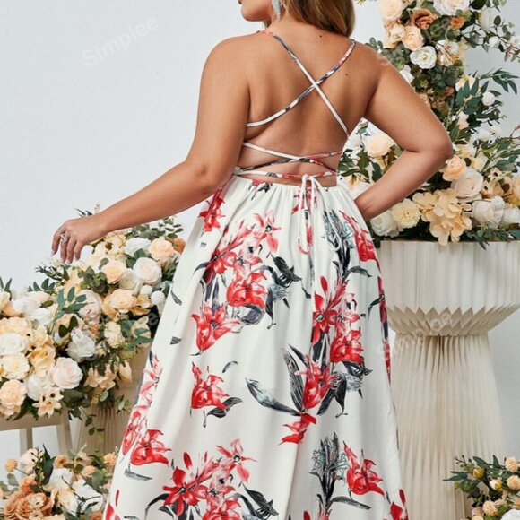 Floral Lace up Backless Dress - Picture 11 of 12
